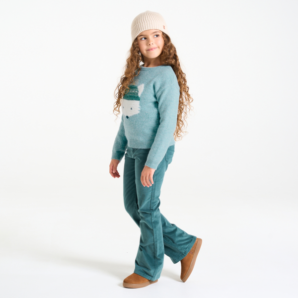 كنزة عليها نقش جاكار أزرق للبنات